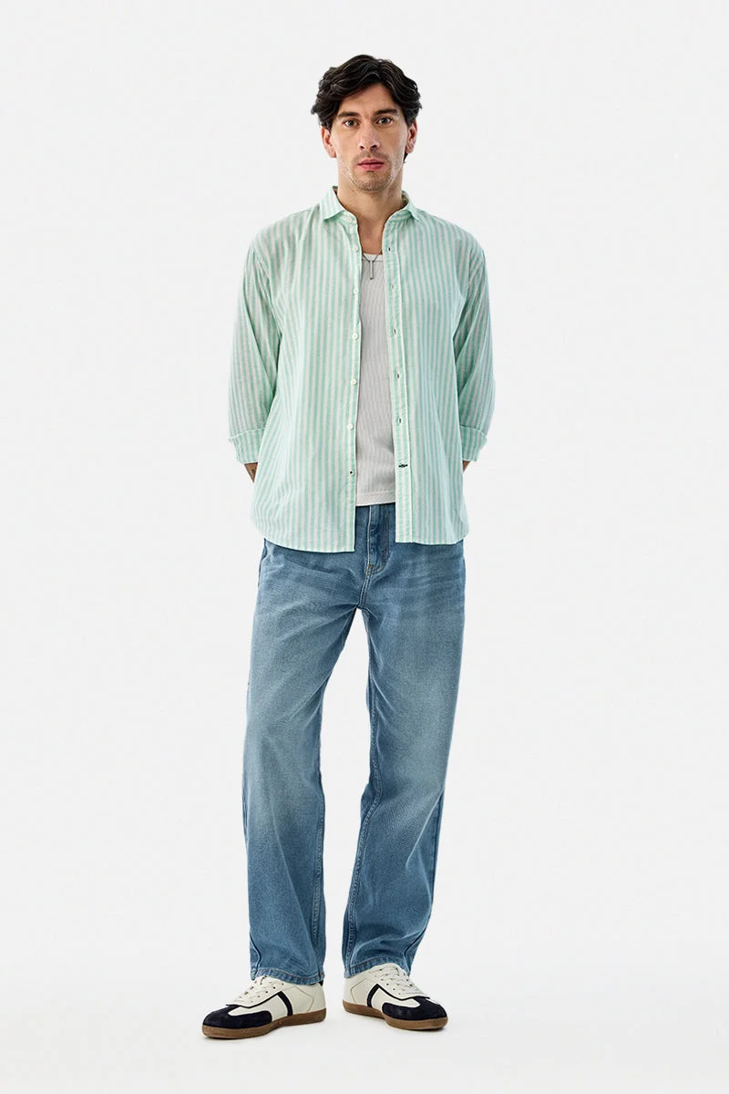 سنيتش Linen Blend Stripes Regular Fit Shirt